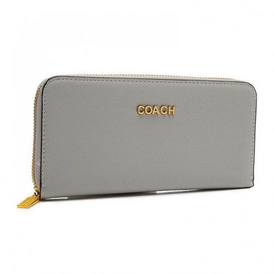 Coach Accordion Zip In Saffiano Large Grey Wallets EUU - Click Image to Close